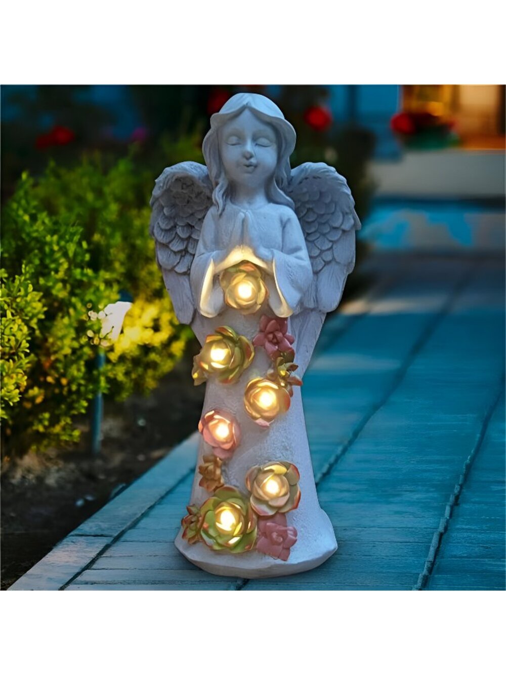 Angel Solar Garden Outdoor Statues with Succulent Plants and 6 LED Lights